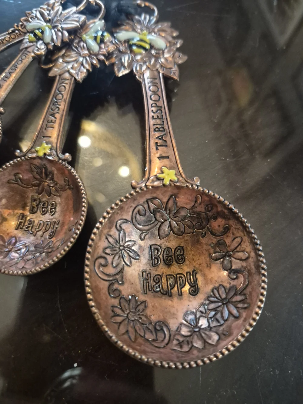 Bee Happy Floral Bee Measuring Spoon Set - Copper Tone